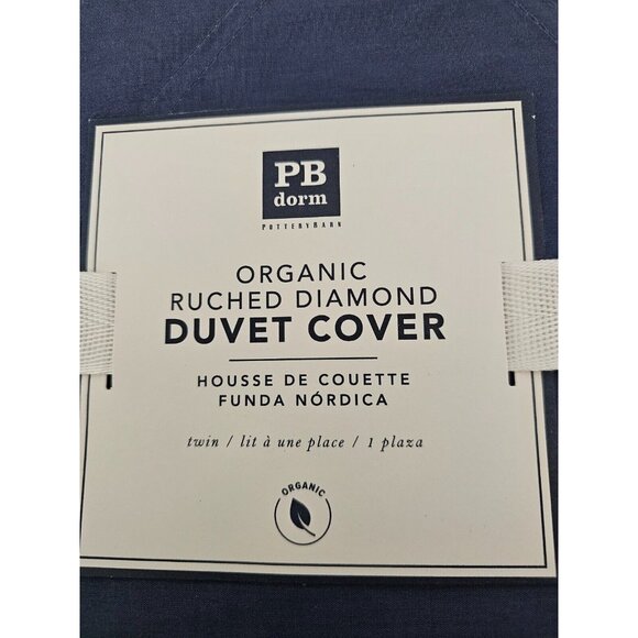 NWT Pottery Barn Dorm Organic Ruched Diamond Duvet Covet Blue Twin Reg. $69 - Picture 2 of 5